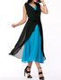 Casual Cowl Neck Color Block Chiffon Swing Maxi Dress