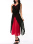 Casual Cowl Neck Color Block Chiffon Swing Maxi Dress