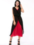 Casual Cowl Neck Color Block Chiffon Swing Maxi Dress