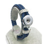 Genuine Braided Navy Leather 18mm Snap Button Rhinestone Bracelet Snap Button Jewelry Unisex