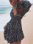 Summer Floral Long Sleeve Evening Party Beach V Neck Sundress Bohemian Beach Dress