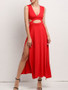 Casual Sexy Deep V-Neck Cutout High Slit Evening Dress