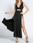 Casual Sexy Deep V-Neck Cutout High Slit Evening Dress