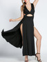 Casual Sexy Deep V-Neck Cutout High Slit Evening Dress