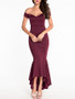 Casual High-Low Mermaid Off Shoulder Plain Evening Dress