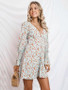 V-neck Floral Long Sleeves Button Front Midi Dress