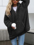 New Black Fur Pockets Zipper Hooded Long Sleeve Casual Coat