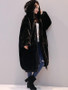 New Black Fur Pockets Zipper Hooded Long Sleeve Casual Coat