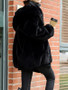 New Black Fur Pockets Zipper Hooded Long Sleeve Casual Coat