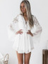 Hollow Out Chiffon Cross Bandage Lace Semi-sheer Plunge V-Neck Long Sleeve Mini Dress