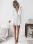 Hollow Out Chiffon Cross Bandage Lace Semi-sheer Plunge V-Neck Long Sleeve Mini Dress