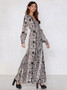 Fashion V-neck Leopard Print Long Sleeves Maxi Dress