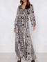 Fashion V-neck Leopard Print Long Sleeves Maxi Dress