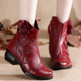 Women's Boots Mother Folk Style Winter Ankle Boots Vintage Women Genuine Leather Boots