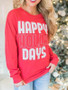 Red Happy Holla Day Long Sleeve Christmas Oversized Casual T-Shirt