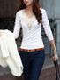 White Print Deep V-neck Long Sleeve Going out T-Shirt