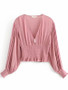 Pink Buttons Ruffle V-neck Long Sleeve Sweet Blouse