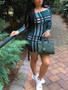 New Green Plaid Off Shoulder Bodycon Long Sleeve Fashion Mini Dress