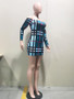 New Green Plaid Off Shoulder Bodycon Long Sleeve Fashion Mini Dress