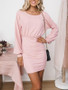 New Pink Ruffle Round Neck Long Sleeve Fashion Mini Dress