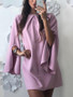 New Pink Ruffle Round Neck Long Sleeve Fashion Mini Dress