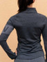 New Black Zipper V-neck Long Sleeve Fashion T-Shirt