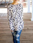 New White Leopard Print Round Neck Long Sleeve Casual T-Shirt