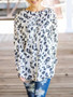 New White Leopard Print Round Neck Long Sleeve Casual T-Shirt