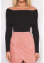 New Black Bandeau Backless Off Shoulder Long Sleeve Club T-Shirt