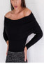 New Black Bandeau Backless Off Shoulder Long Sleeve Club T-Shirt