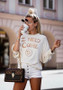 New White Monogram Print Round Neck Long Sleeve Sweet T-Shirt