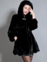 New Black Fur Pockets Buttons Rhinestone Hooded Long Sleeve Elegant Coat