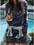 New Grey-Blue Camouflage Draped Long Sleeve Oversized Casual T-shirt Mini Dress