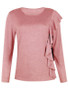 New Pink Ruffle Round Neck Long Sleeve Fashion T-Shirt