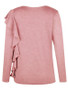 New Pink Ruffle Round Neck Long Sleeve Fashion T-Shirt