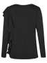 New Black Ruffle Round Neck Long Sleeve Fashion T-Shirt