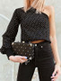 New Black Polka Dot Print Asymmetric Shoulder Long Sleeve Streetwear T-Shirt