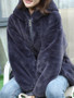 New Grey Fur Pockets Zipper Hooded Long Sleeve Casual Coat