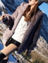 New Grey Fur Pockets Zipper Hooded Long Sleeve Casual Coat