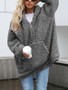 New Grey Fur Pockets Zipper Hooded Long Sleeve Casual Coat