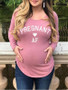 New Pink Monogram Pregnant AF Pattern Round Neck Long Sleeve Casual Maternity T-Shirt