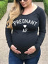 New Black "PAEGNANT" Print Long Sleeve Round Neck Maternity Babyshowes T-Shirt