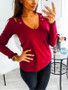 New Red Cut Out Sequin V-neck Long Sleeve Casual T-Shirt