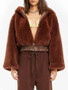 New Brown Pockets Hooded Long Sleeve Fashion Faux Fur Coat