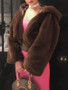 New Brown Pockets Hooded Long Sleeve Fashion Faux Fur Coat