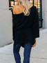 New Black Cut Out Side Slit Round Neck Long Sleeve Casual Sweater