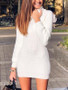 New White Cut Out Draped High Neck Long Sleeve Casual Sweater