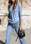 New Blue Irregular Round Neck Long Sleeve Loose T-Shirt