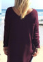 New Red Irregular Slit V-neck Long Sleeve Loose T-Shirt