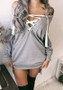 New Grey Drawstring Irregular V-neck Long Sleeve Casual Pullover Sweatshirt